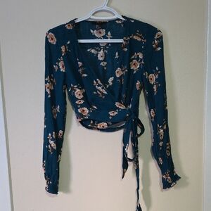 Floral Wrap Top - Teal